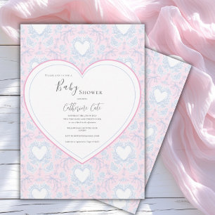 Blauw Roze Whimsical Hart Baby Shower Kaart