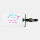 Blauw roze wijnglas vrijgezellenfeest laten we ple bagagelabel (Achterkant horizontaal)