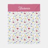 Blauw Roze Wilde Bloem Botanische Aangepaste Naam Fleece Deken (Voorkant)