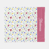 Blauw Roze Wilde Bloem Botanische Aangepaste Naam Fleece Deken (Voorkant (Horizontaal))