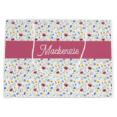 Blauw Roze Wilde Bloem Waterverf Monogram Naam Groot Cadeauzakje (Voorkant)