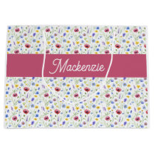 Blauw Roze Wilde Bloem Waterverf Monogram Naam