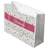 Blauw Roze Wilde Bloem Waterverf Monogram Naam Groot Cadeauzakje (Voorkant Gekanteld)