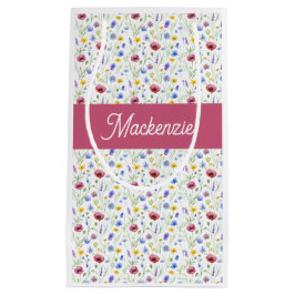 Blauw Roze Wilde Bloem Waterverf Monogram Naam Klein Cadeauzakje