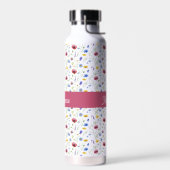 Blauw Roze Wilde Bloem Waterverf Monogram Naam Waterfles (Links)