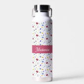 Blauw Roze Wilde Bloem Waterverf Monogram Naam Waterfles (Voorkant)