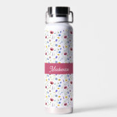 Blauw Roze Wilde Bloem Waterverf Monogram Naam Waterfles (Achterkant)