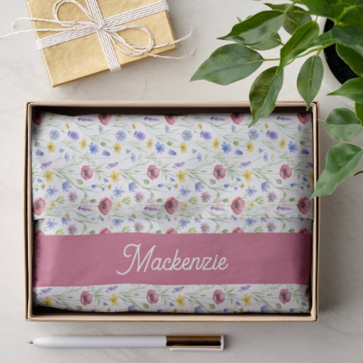 Blauw Roze Wilde Bloem Waterverf Tissuepapier (Geschenk)