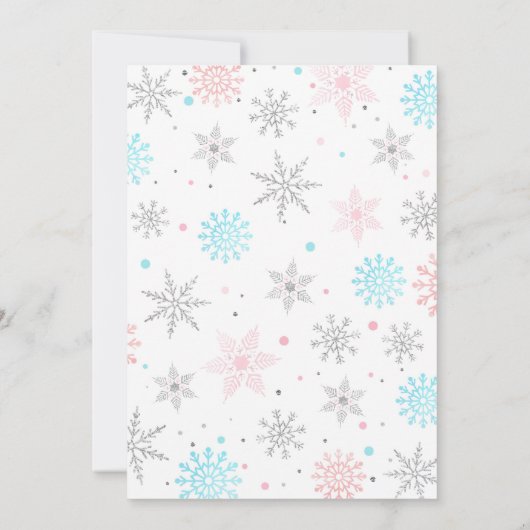 Blauw Roze Winter Onederland Sneeuwvlok 1e Verjaar Kaart (Achterkant)