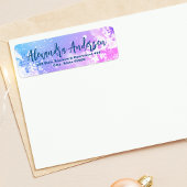 Blauw roze wintersneeuwvlokken Modern Script Label