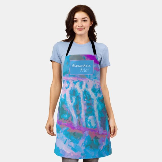 Blauw Roze Wit Abstracte Waterverf Personaliseer Schort (Gedragen)