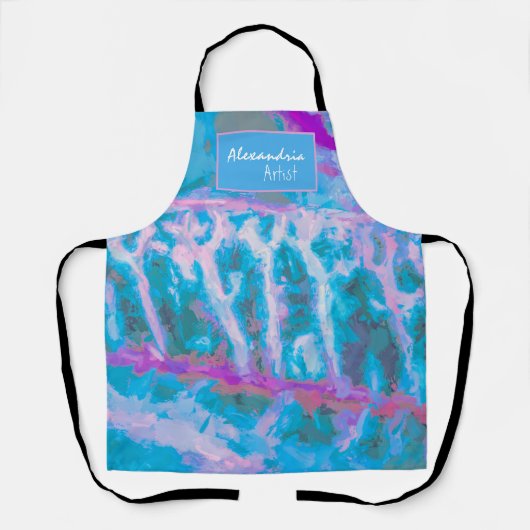 Blauw Roze Wit Abstracte Waterverf Personaliseer Schort (Voorkant)