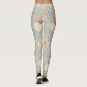Blauw Roze Wit Bloemen Shabby Chic Leggings (Achterkant)