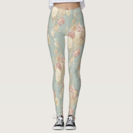 Blauw Roze Wit Bloemen Shabby Chic Leggings