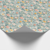 Blauw Roze Wit Bloemen Verjaardag Vrijgezellenfees Cadeaupapier (Hoek)