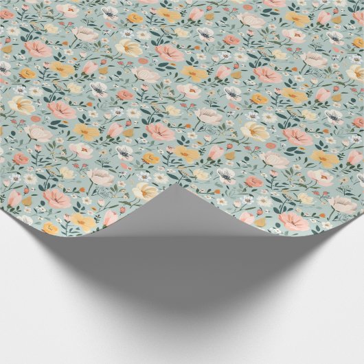 Blauw Roze Wit Bloemen Verjaardag Vrijgezellenfees Cadeaupapier (Hoek)