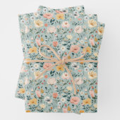 Blauw Roze Wit Bloemen Verjaardag Vrijgezellenfees Inpakpapier Vel (In situ)