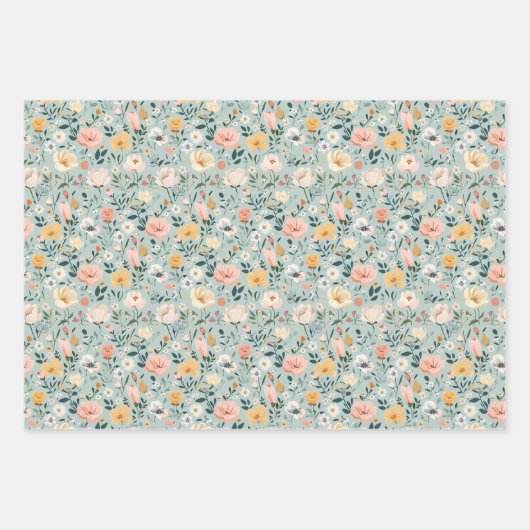 Blauw Roze Wit Bloemen Verjaardag Vrijgezellenfees Inpakpapier Vel (Voorkant)