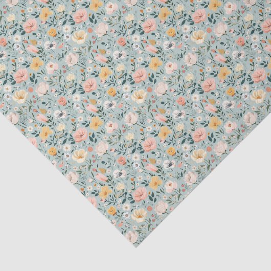 Blauw Roze Wit Bloemen Verjaardag Vrijgezellenfees Tissuepapier (Detail)