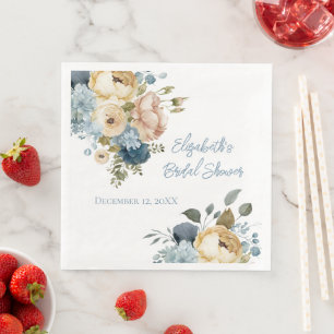 Blauw Roze Wit Bloemen Waterverf Vrijgezellenfeest Servet