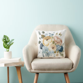 Blauw Roze Wit Bloemmotief Bloemen Groene Waterver Kussen