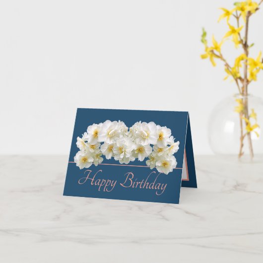 Blauw Roze Wit Daffodil Boeket Gelukkige Verjaarda Kaart (Gele Bloem)