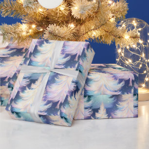 Blauw Roze Wit Goud Bomen Modern Kerstmis Cadeaupapier