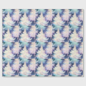 Blauw Roze Wit Goud Bomen Modern Kerstmis Cadeaupapier (Vlak)