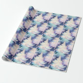 Blauw Roze Wit Goud Bomen Modern Kerstmis Cadeaupapier (Uitgerold)