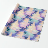 Blauw Roze Wit Goud Bomen Modern Kerstmis Cadeaupapier (Uitgerold)
