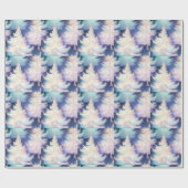 Blauw Roze Wit Gouden Bomen Moderne Kerst Cadeaupapier (Vlak)