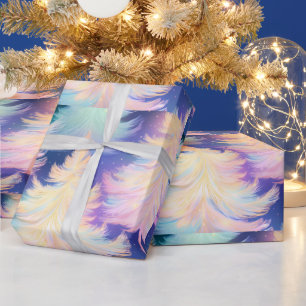 Blauw Roze Wit Gouden Bomen Moderne Kerst Cadeaupapier