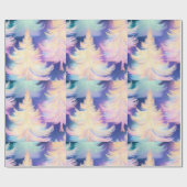 Blauw Roze Wit Gouden Bomen Moderne Kerst Cadeaupapier (Vlak)