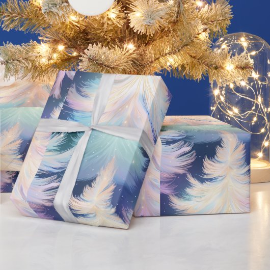 Blauw Roze Wit Gouden Bomen Moderne Kerst Cadeaupapier (Feestdagen)