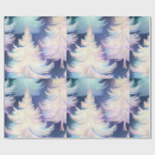 Blauw Roze Wit Gouden Bomen Moderne Kerst Cadeaupapier (Vlak)