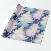 Blauw Roze Wit Gouden Bomen Moderne Kerst Cadeaupapier (Uitgerold)