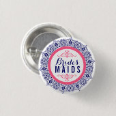 Blauw Roze & Wit Kant Bruiden-dienstmeisjes Button (Voorkant /achterkant)