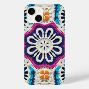 Blauw roze wit Kleurrijke Granny Square Haak Case-Mate iPhone 14 Hoesje