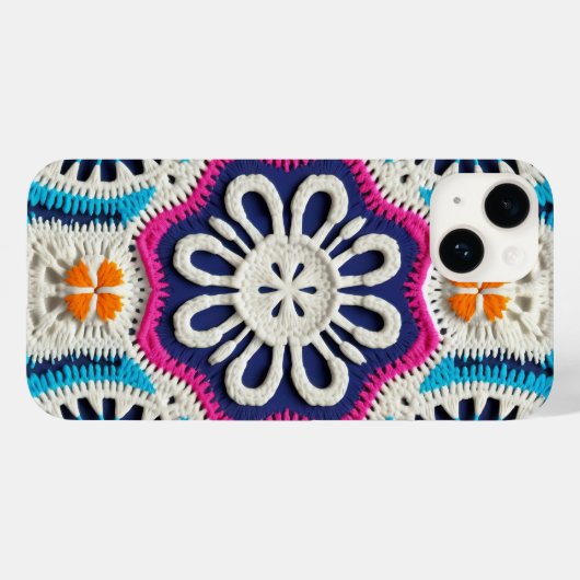Blauw roze wit Kleurrijke Granny Square Haak Case-Mate iPhone Case (Achterkant (horizontaal))