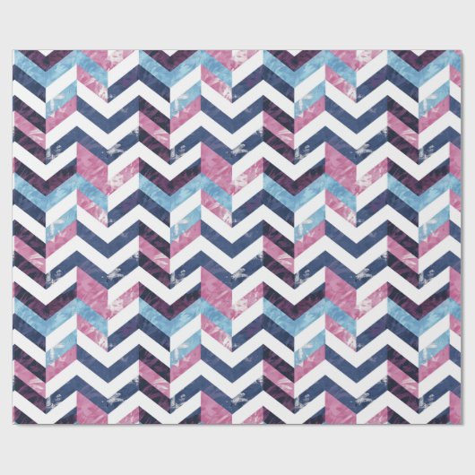 Blauw Roze Wit Marmeren Chevron Cadeaupapier (Vlak)