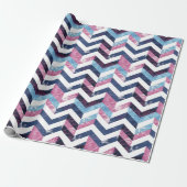 Blauw Roze Wit Marmeren Chevron Cadeaupapier (Uitgerold)