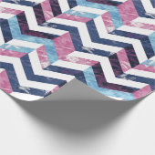 Blauw Roze Wit Marmeren Chevron Cadeaupapier (Hoek)