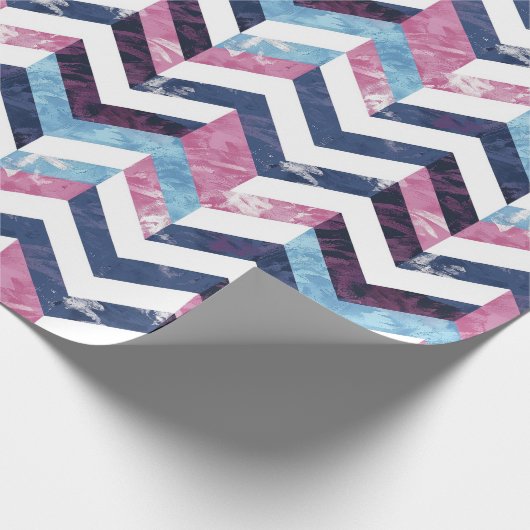 Blauw Roze Wit Marmeren Chevron Cadeaupapier (Hoek)