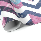 Blauw Roze Wit Marmeren Chevron Cadeaupapier (Rol Hoek)
