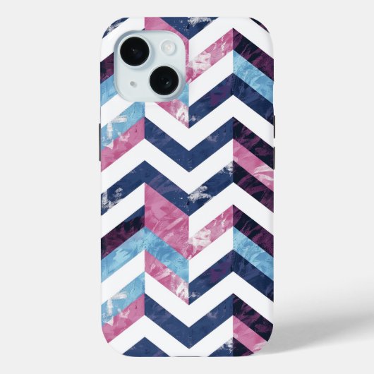 Blauw Roze Wit Marmeren Chevron Case-Mate iPhone Case (Achterkant)