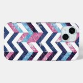 Blauw Roze Wit Marmeren Chevron Case-Mate iPhone Case (Achterkant (horizontaal))