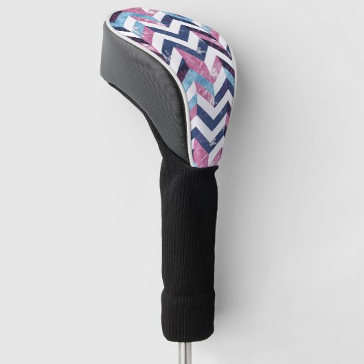 Blauw Roze Wit Marmeren Chevron Golfheadcover (Schuin)