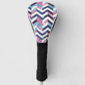 Blauw Roze Wit Marmeren Chevron Golfheadcover (Voorkant)