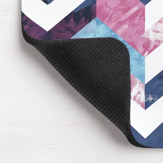 Blauw Roze Wit Marmeren Chevron Muismat (Hoek)