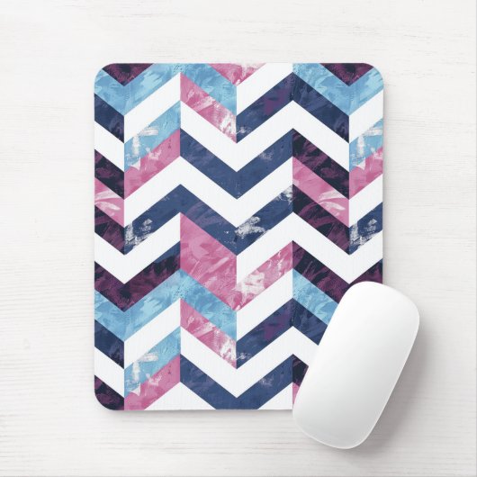 Blauw Roze Wit Marmeren Chevron Muismat (Met muis)